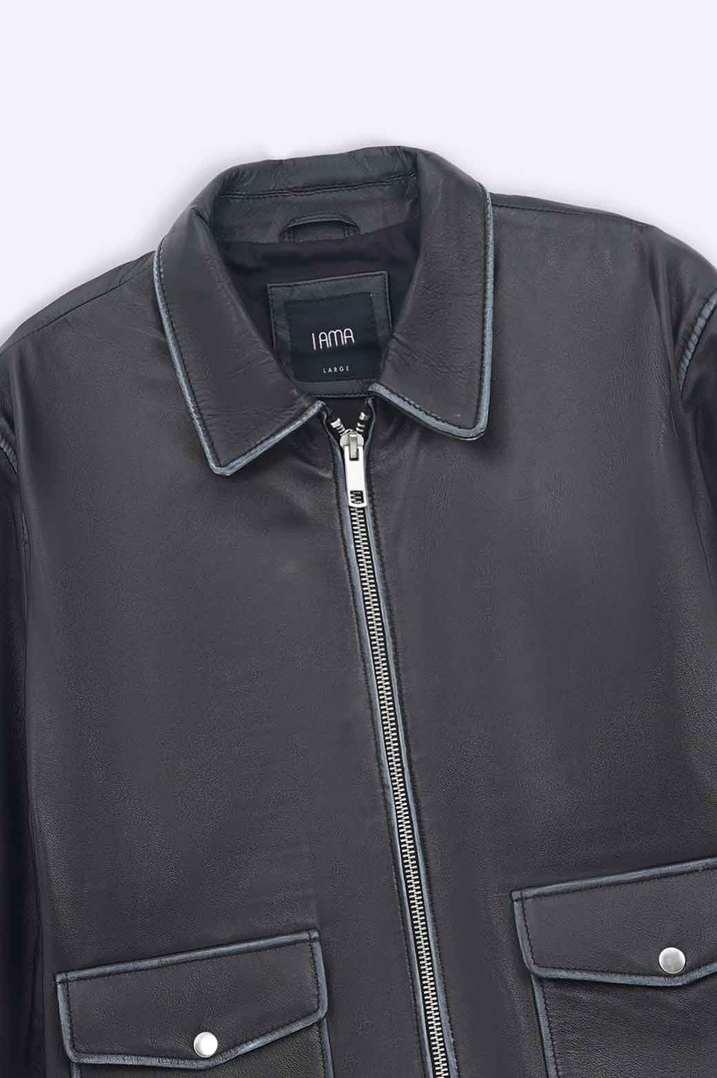 BLACK FADDED EFFECT LEATHER JACKET