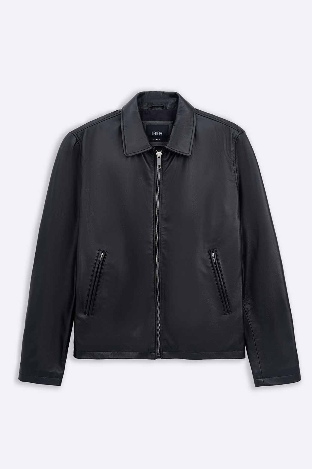 BLACK LEATHER ZIP-UP JACKET