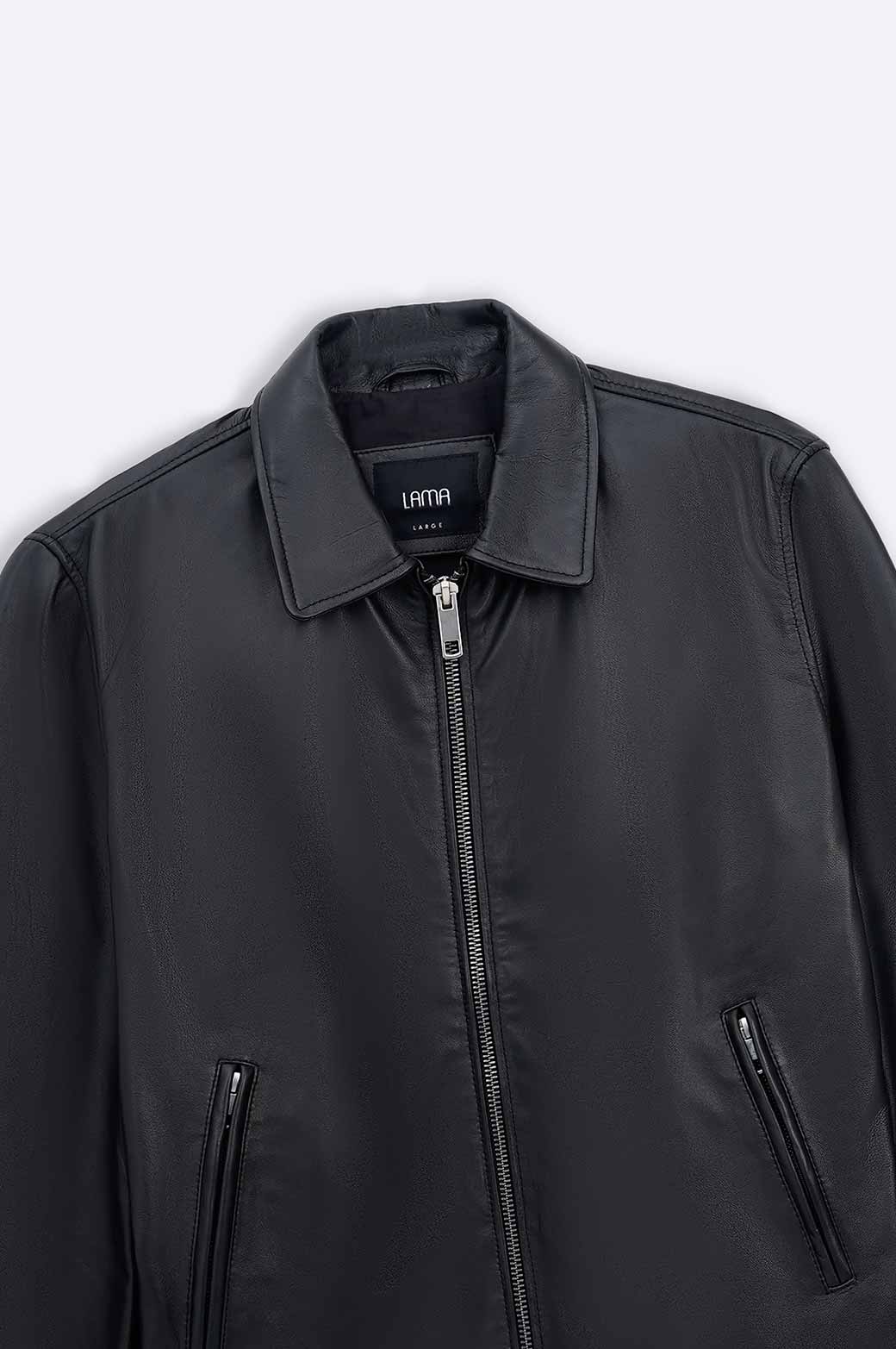 BLACK LEATHER ZIP-UP JACKET
