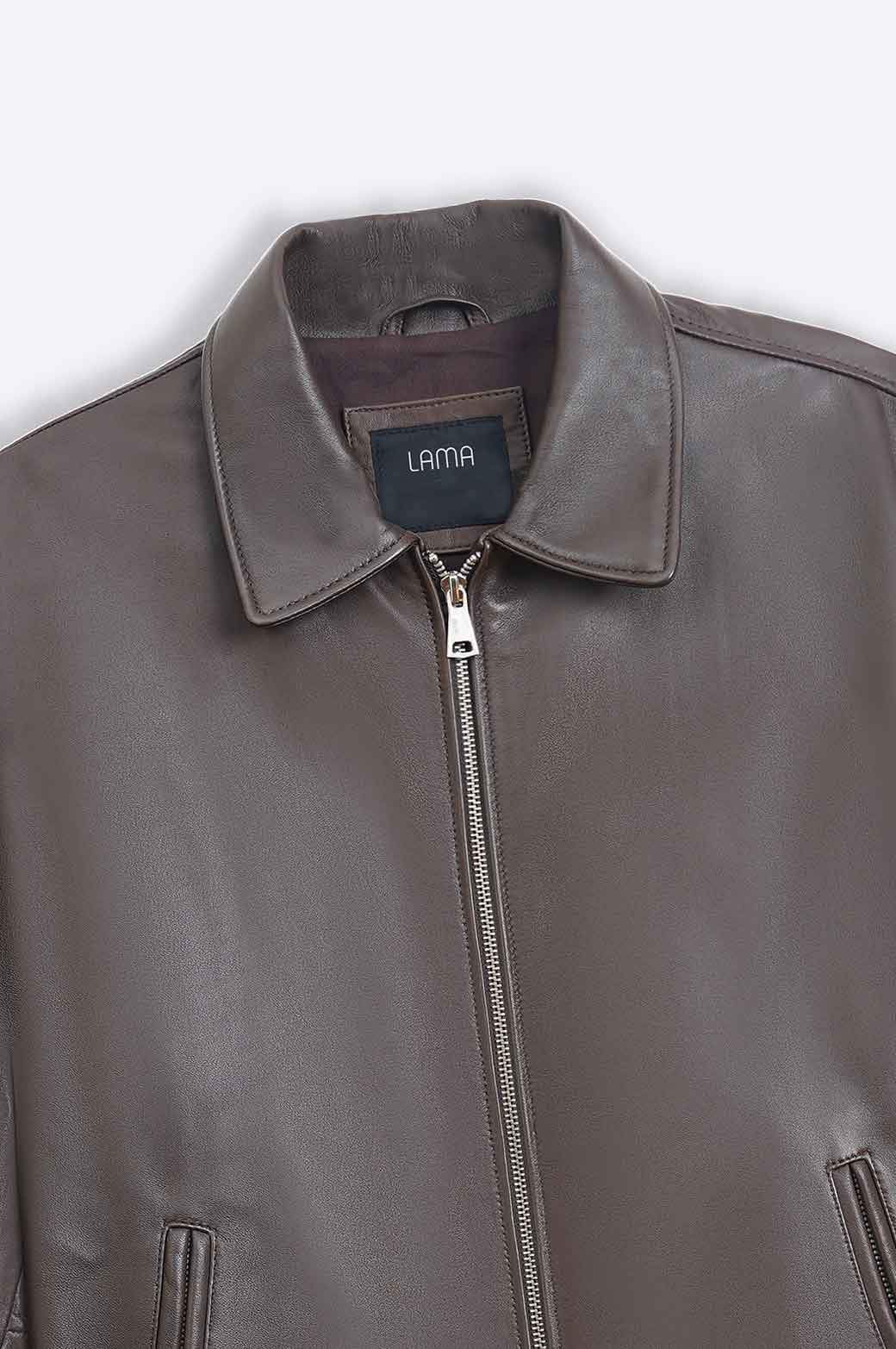 DARK BROWN LEATHER ZIP-UP JACKET
