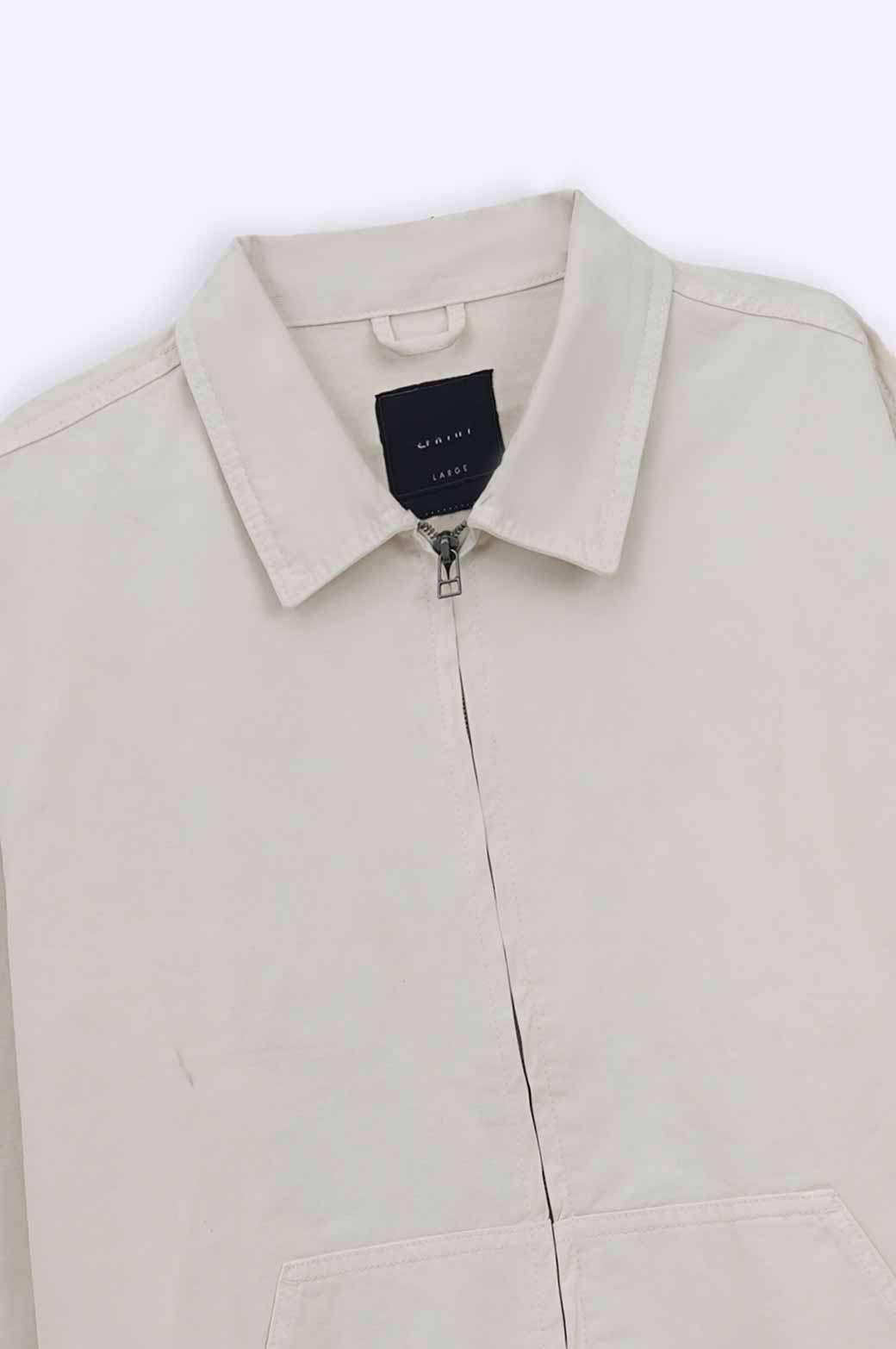 WHITE ZIP-UP TEXTURED JACKET