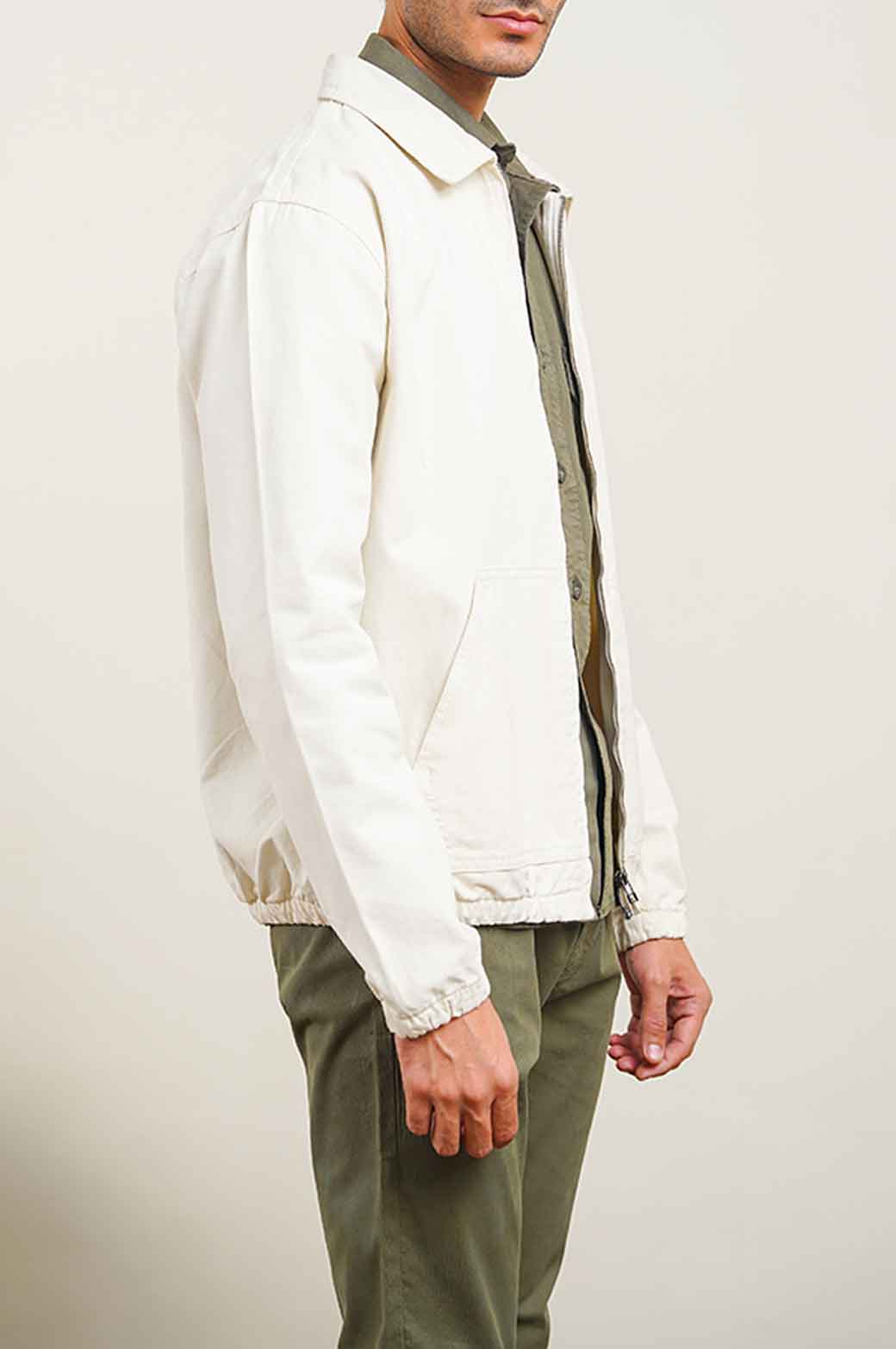WHITE ZIP-UP TEXTURED JACKET