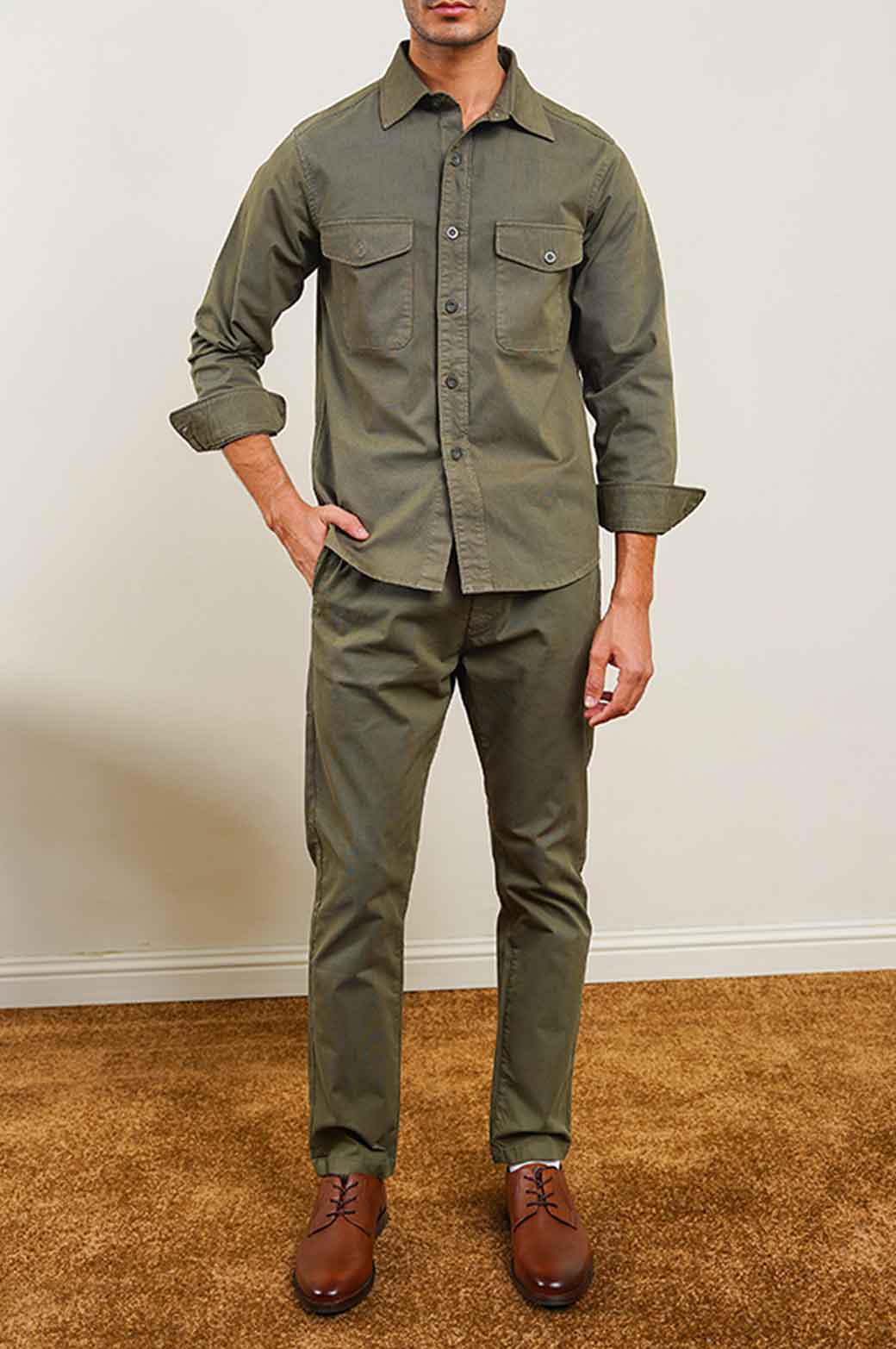 OLIVE OVERSHIRT WITH POCKETS
