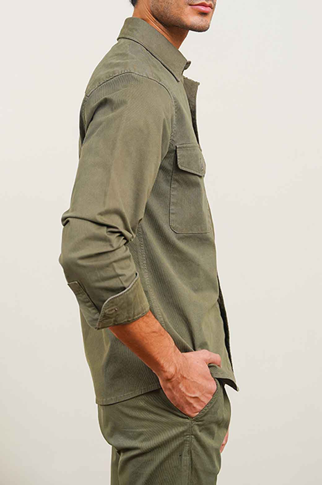 OLIVE OVERSHIRT WITH POCKETS