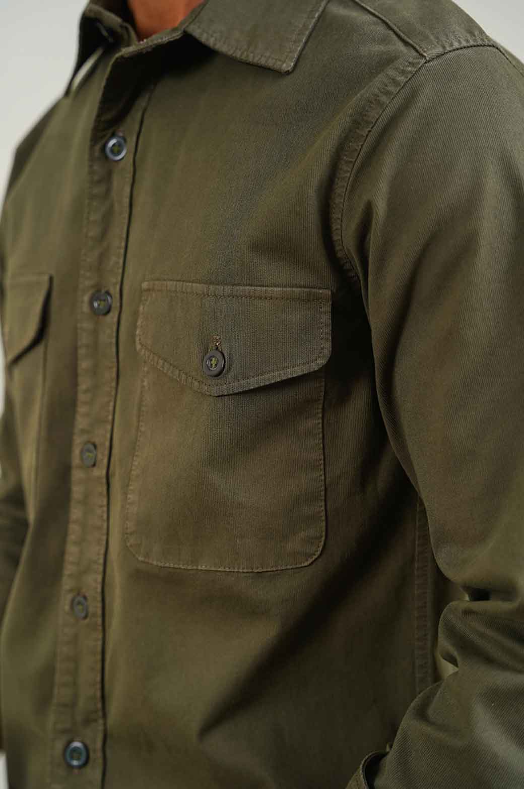 OLIVE OVERSHIRT WITH POCKETS
