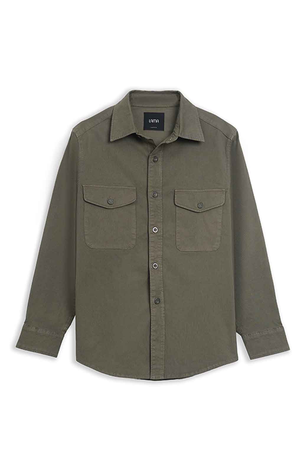 OLIVE OVERSHIRT WITH POCKETS