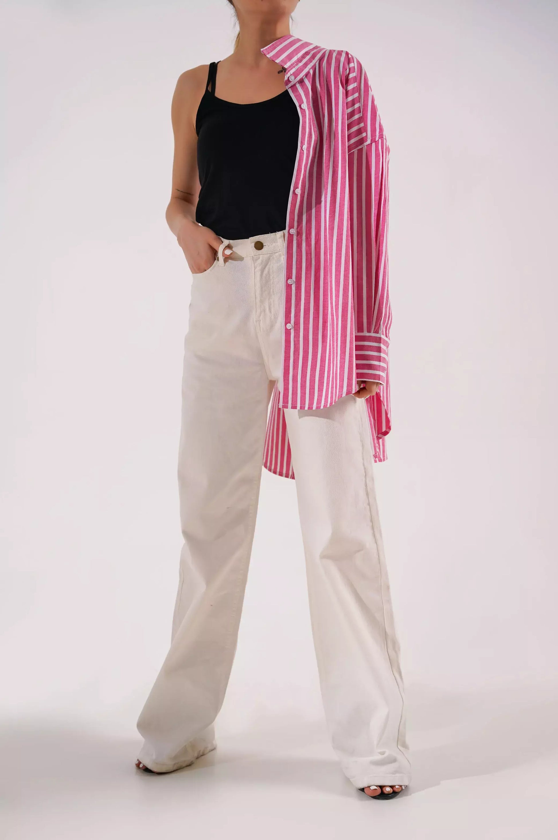 WHITE HIGH RISE WIDE LEG DENIM
