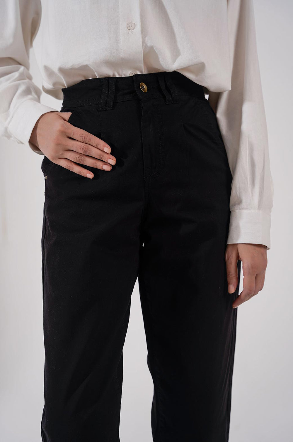 BLACK HIGH WAISTED CHINOS