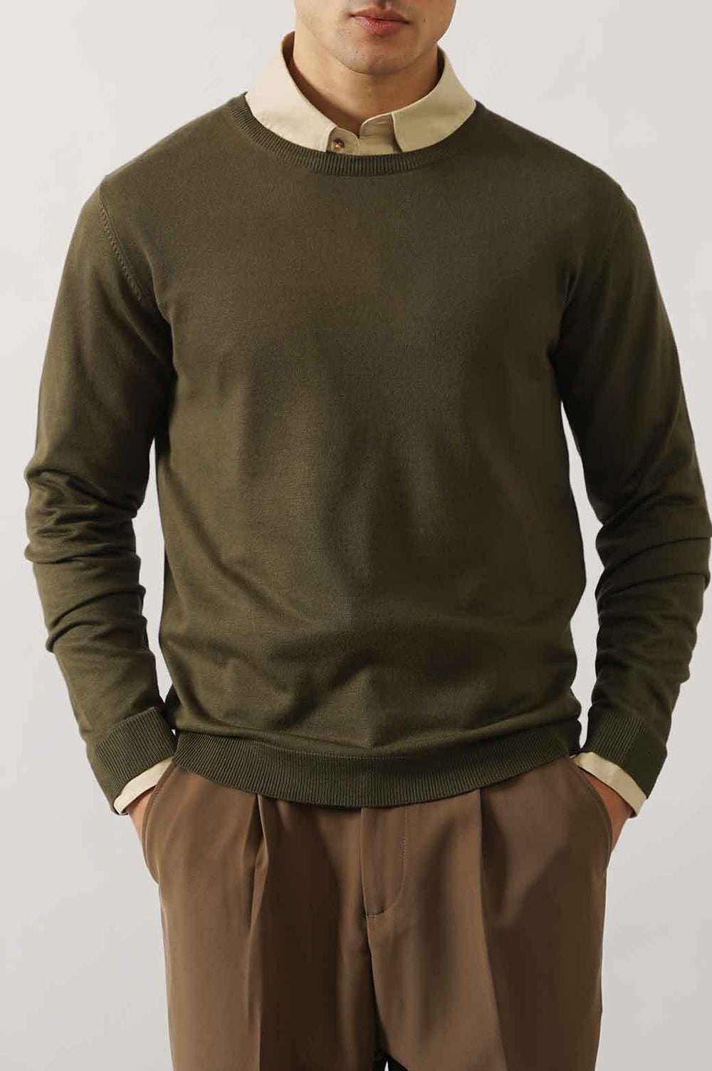 OLIVE SOFT TEXTURED SWEATER