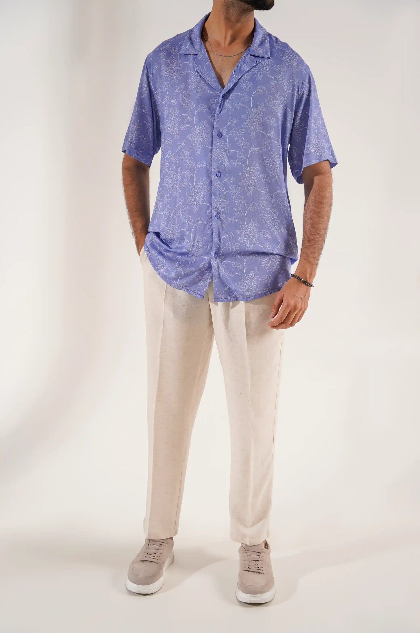 BLUE SAFARI PRINTED BUTTON DOWN SHIRT