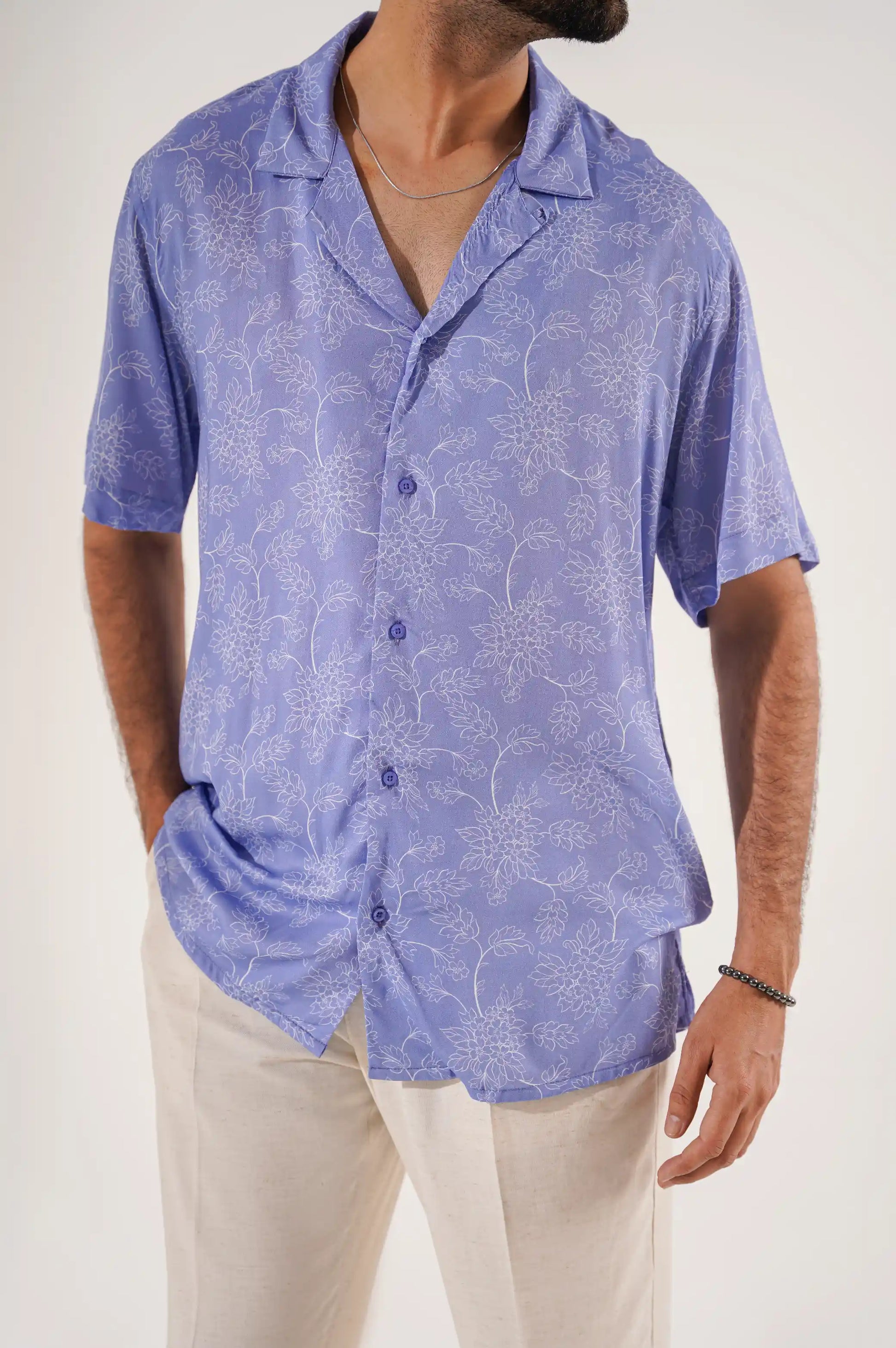 BLUE SAFARI PRINTED BUTTON DOWN SHIRT