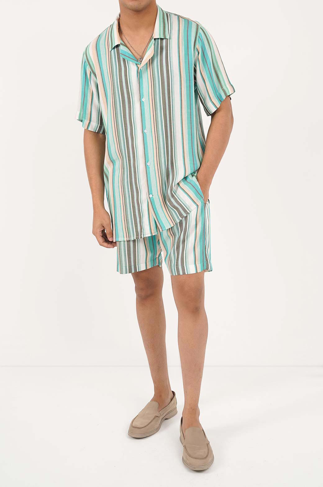 GREEN STRIPED SAFARI SHIRT