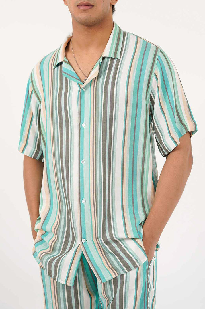 GREEN STRIPED SAFARI SHIRT