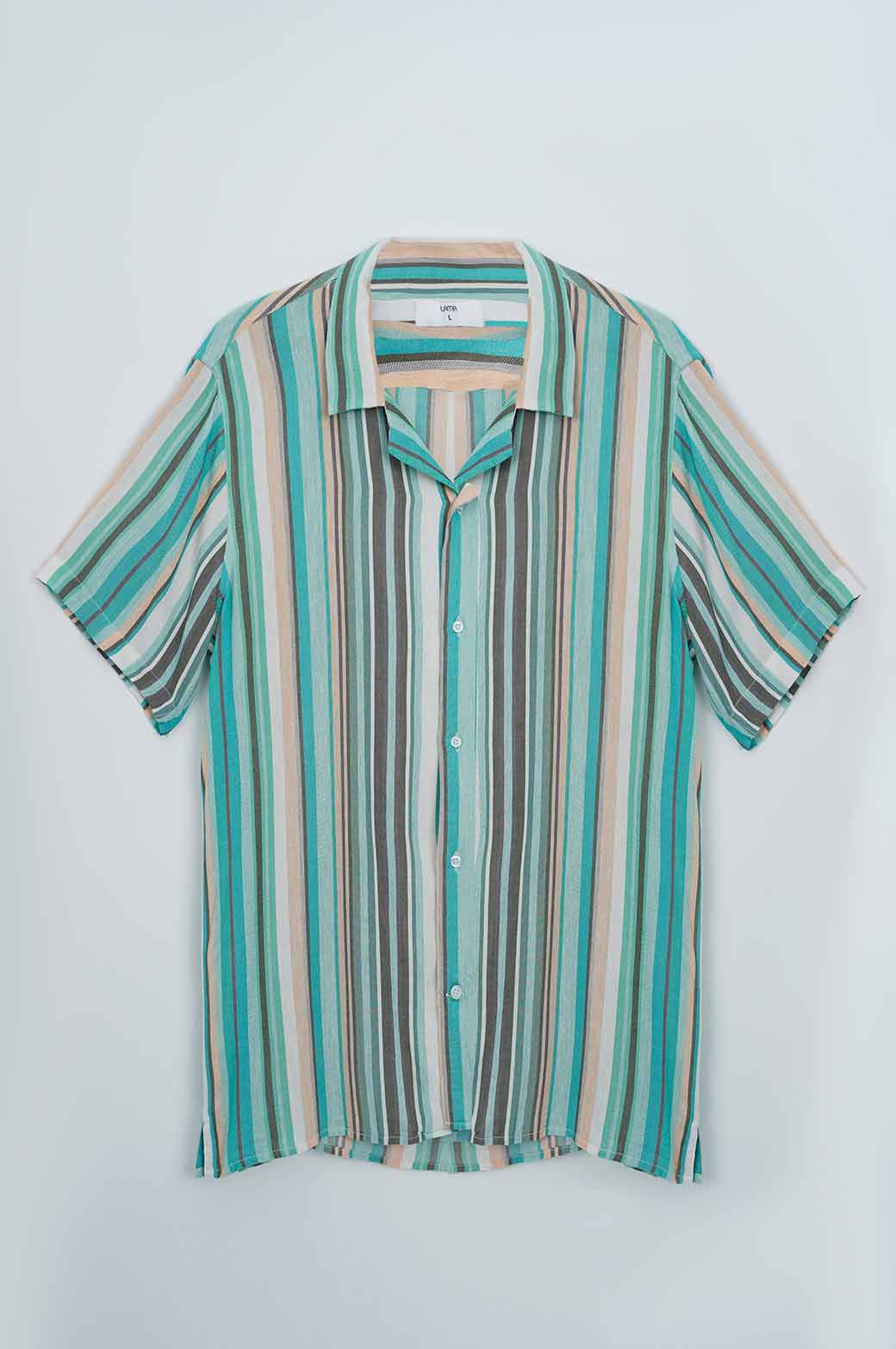 GREEN STRIPED SAFARI SHIRT