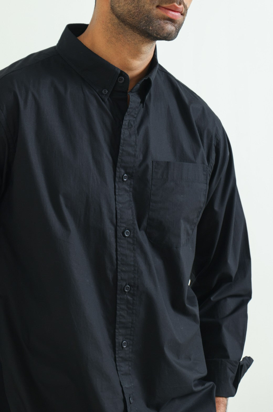 BLACK POPLIN POCKET SHIRT