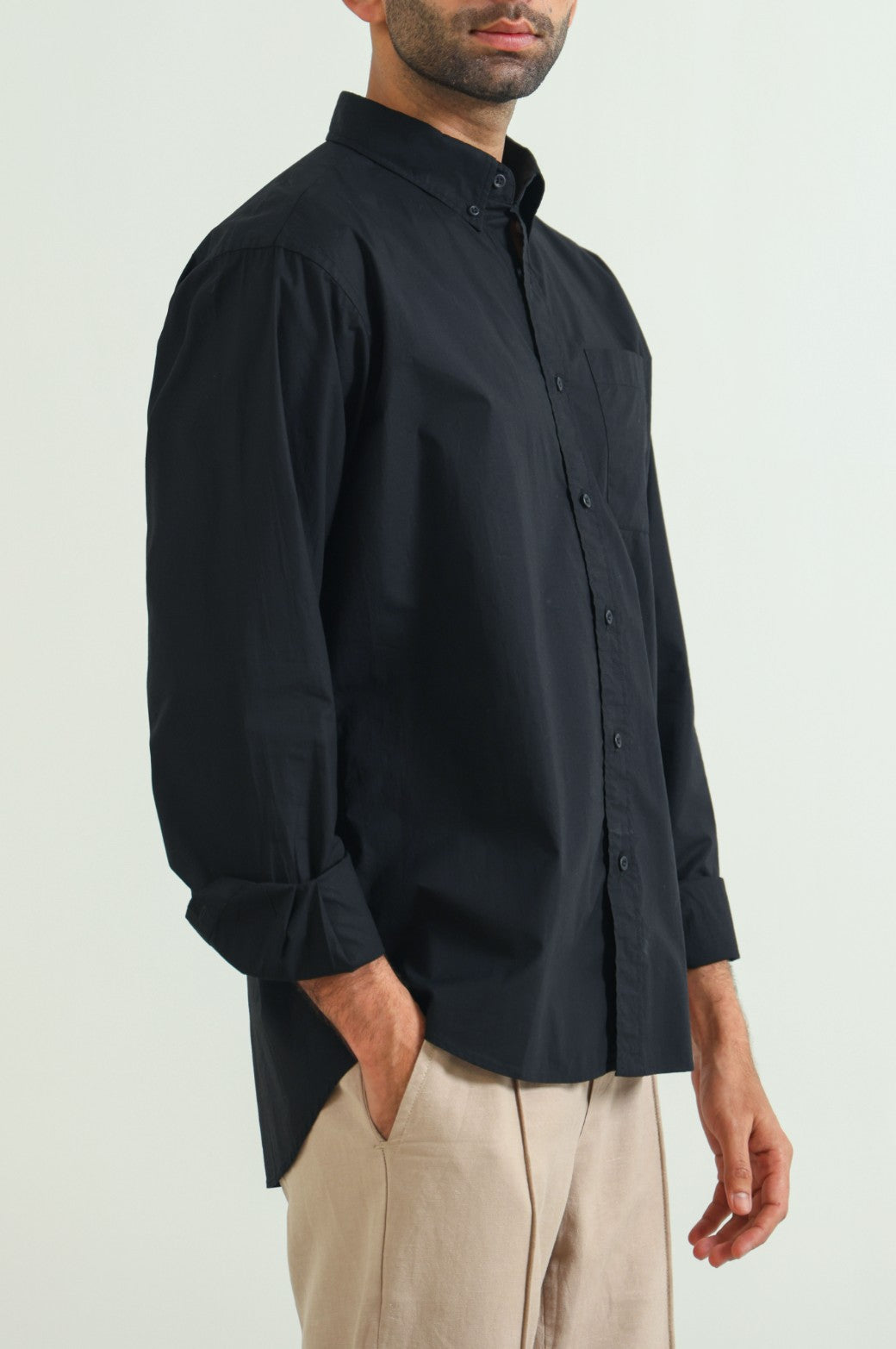 BLACK POPLIN POCKET SHIRT