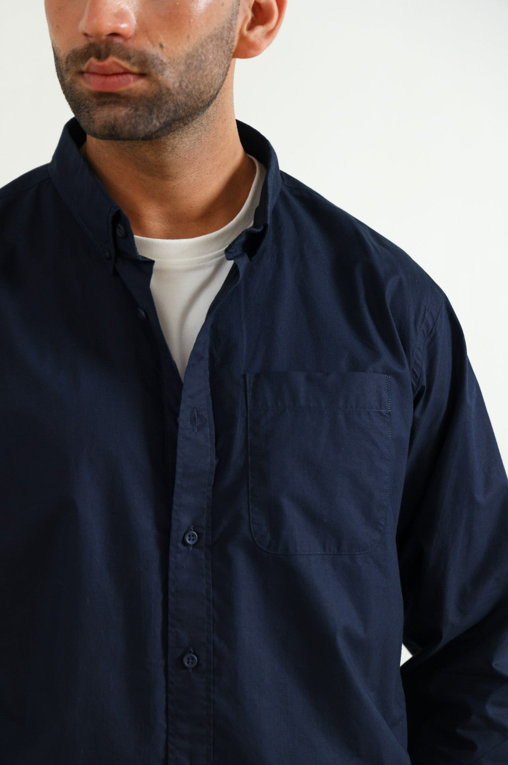 NAVY POPLIN POCKET SHIRT