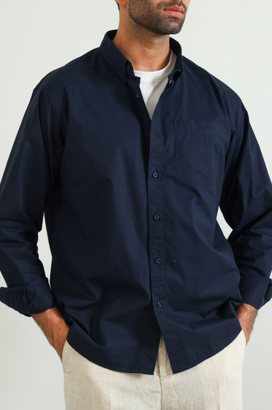 NAVY POPLIN POCKET SHIRT