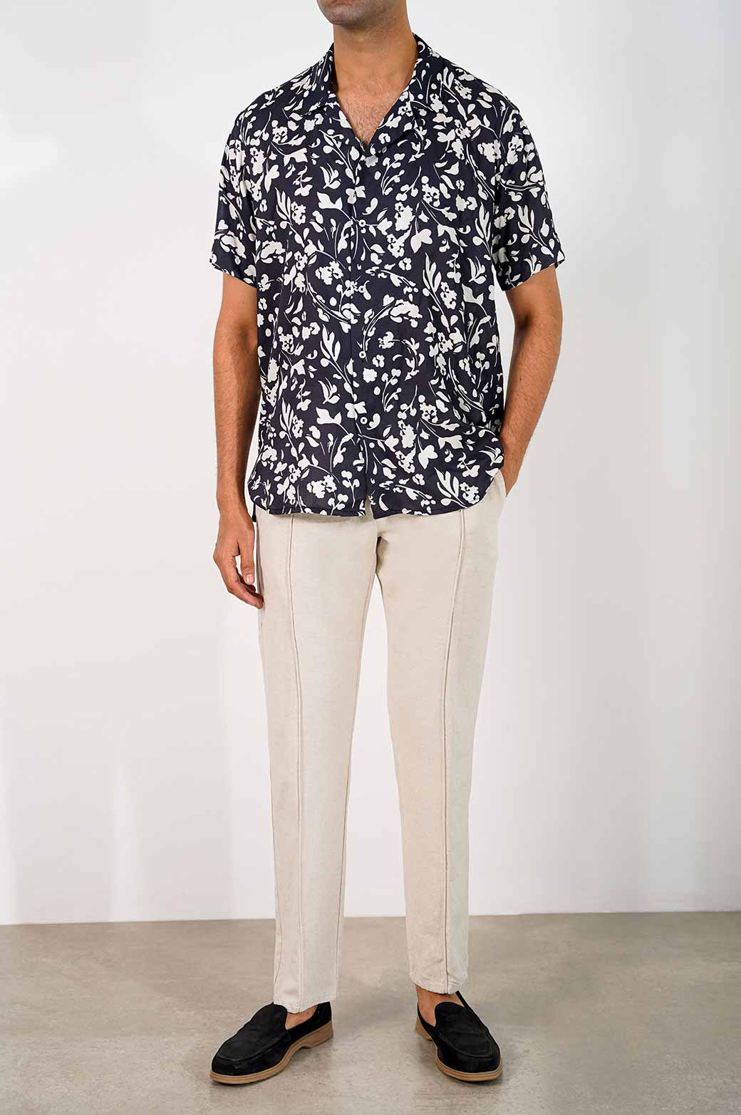 NAVY PRINTED SAFARI SHIRT