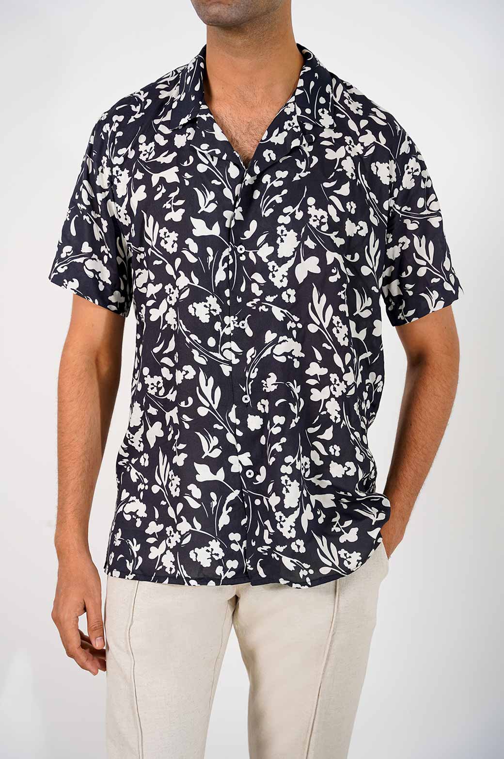 NAVY PRINTED SAFARI SHIRT