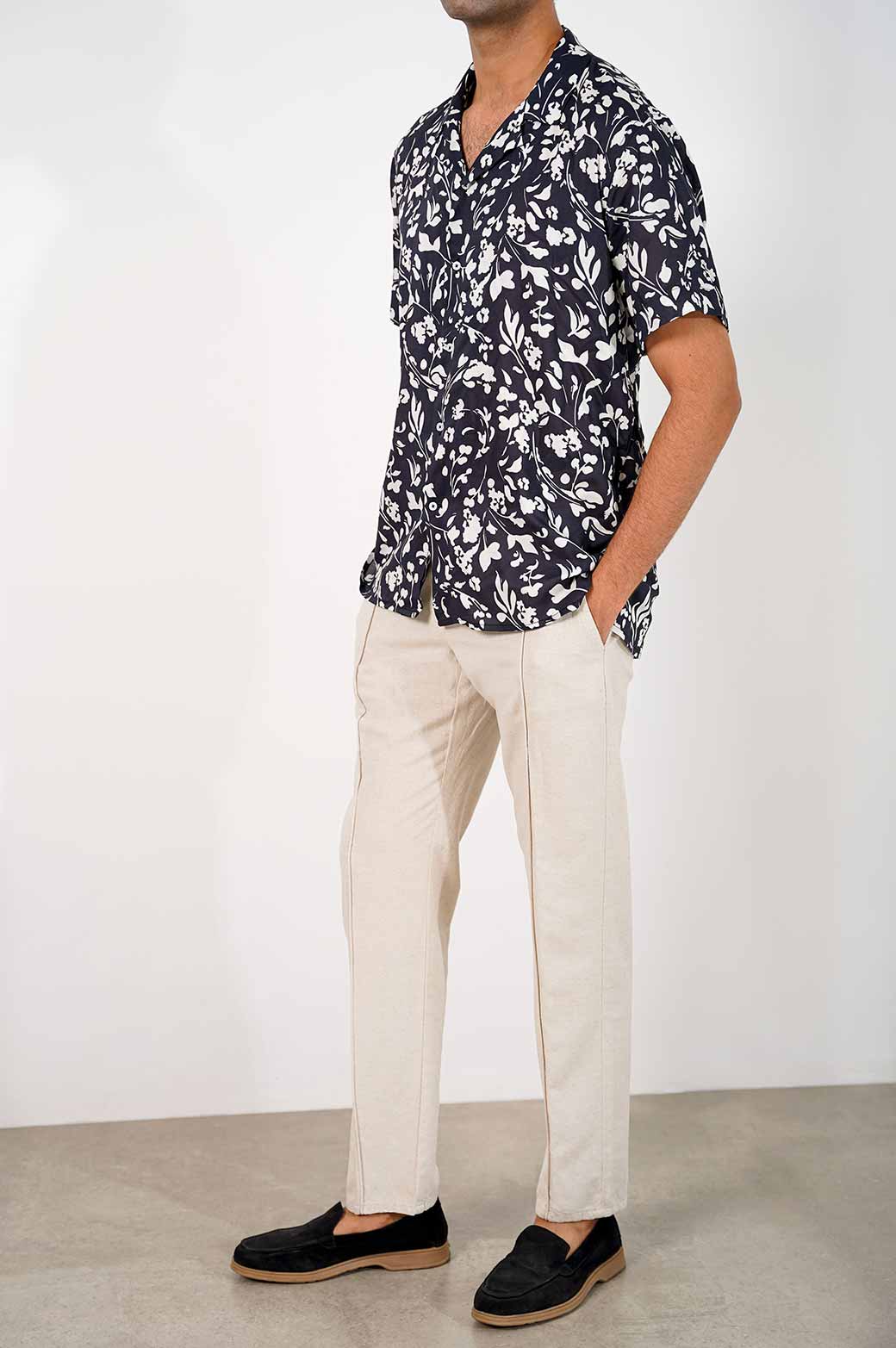 NAVY PRINTED SAFARI SHIRT