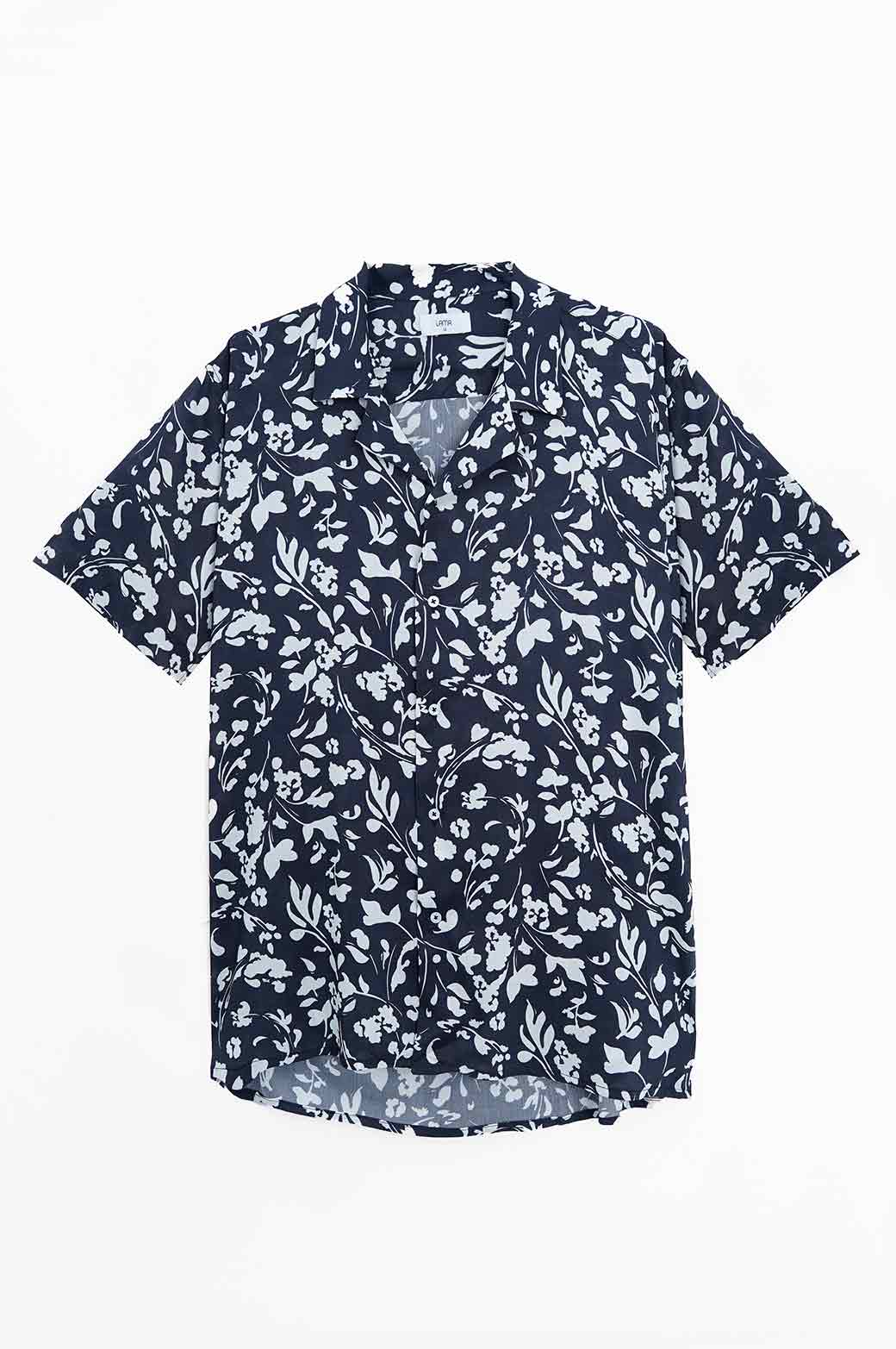 NAVY PRINTED SAFARI SHIRT