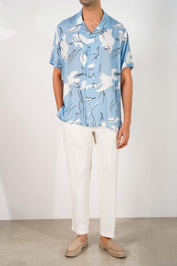 BLUE PRINTED SAFARI SHIRT