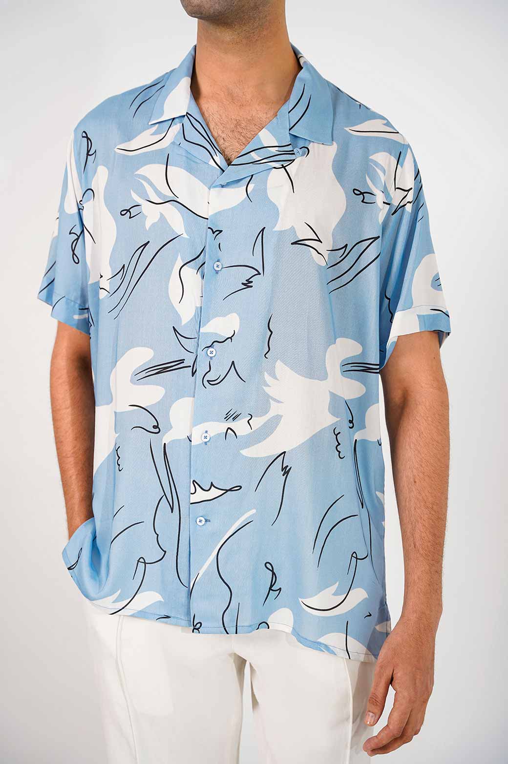 BLUE PRINTED SAFARI SHIRT