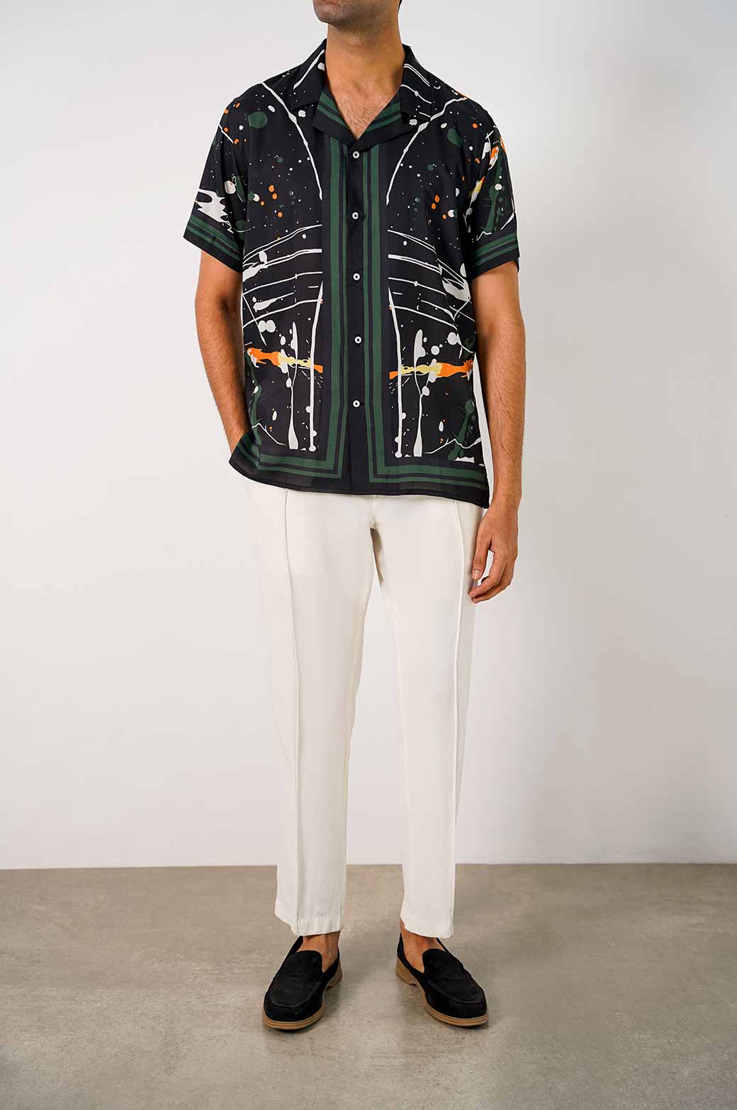 BLACK PRINTED SAFARI SHIRT