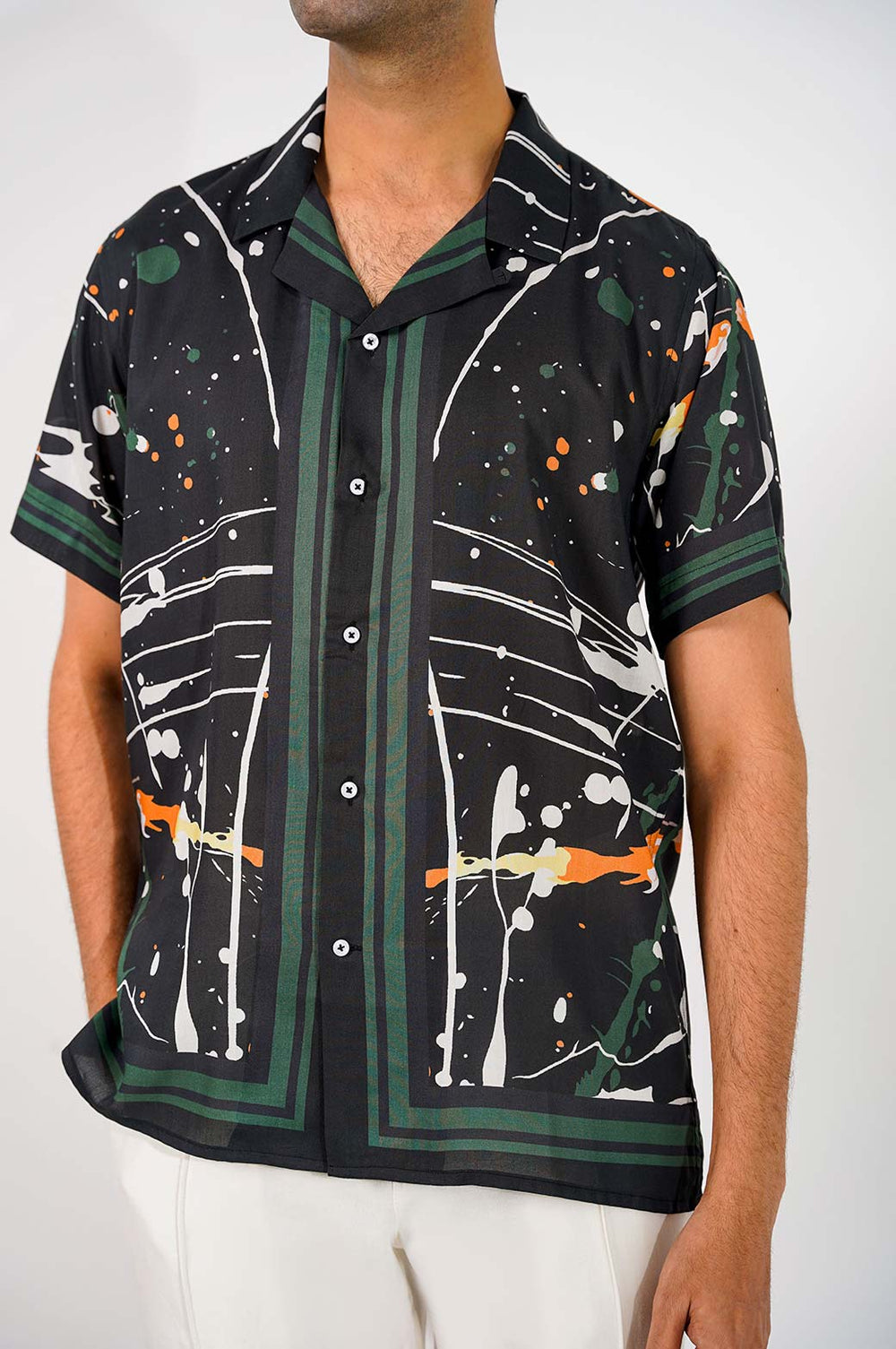 BLACK PRINTED SAFARI SHIRT