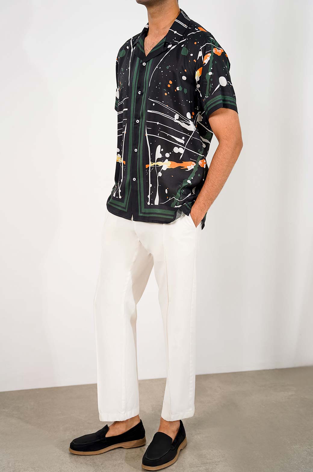 BLACK PRINTED SAFARI SHIRT