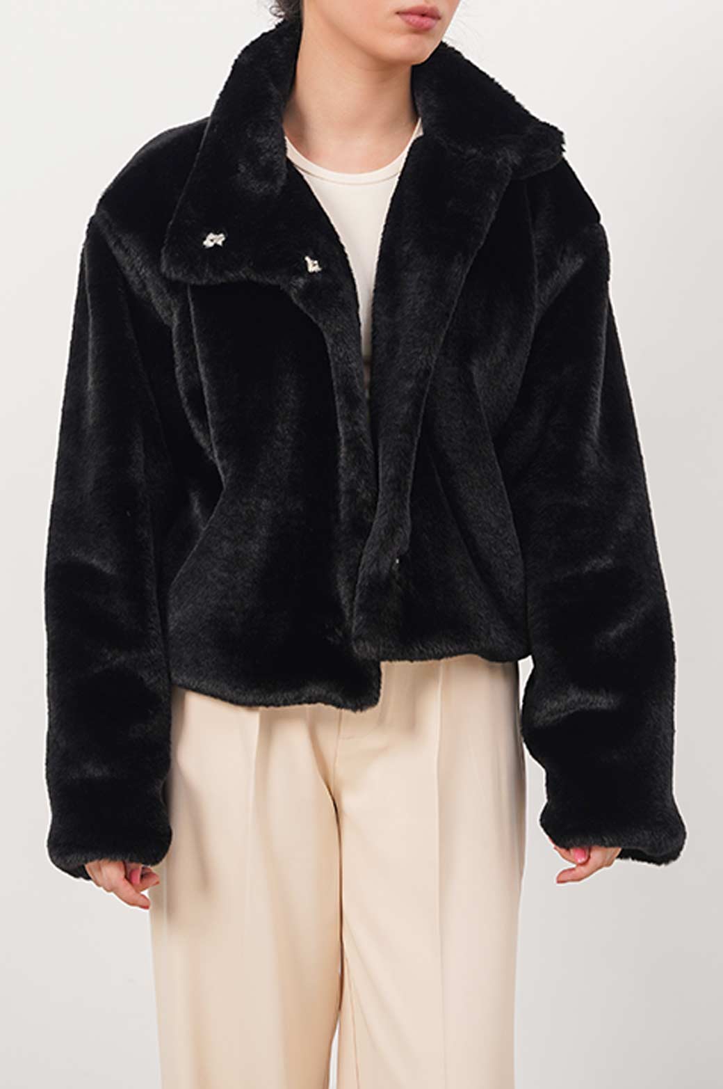 BLACK PLUSH FUR JACKET