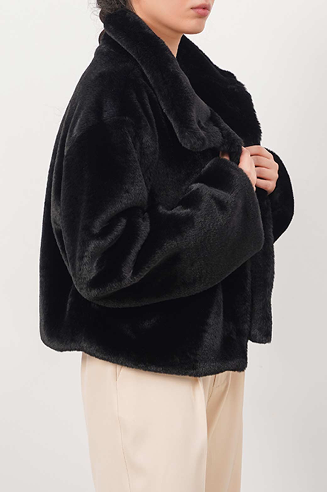 BLACK PLUSH FUR JACKET
