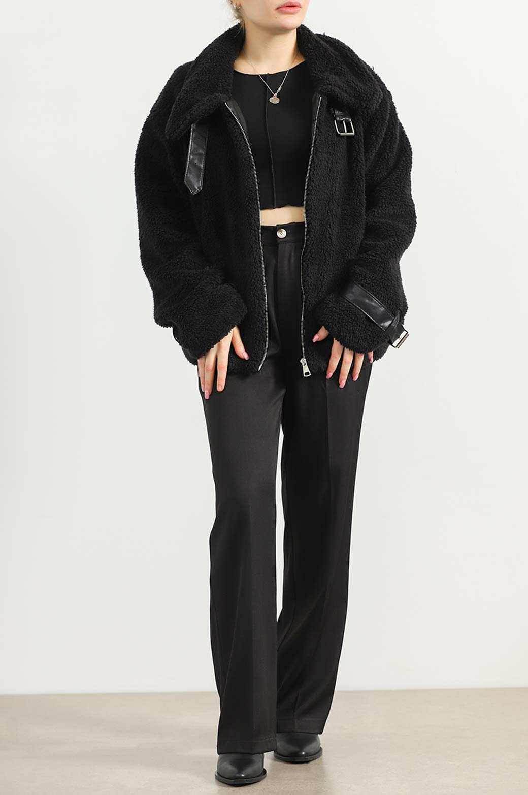 BLACK SOFT SHEARLING JACKET