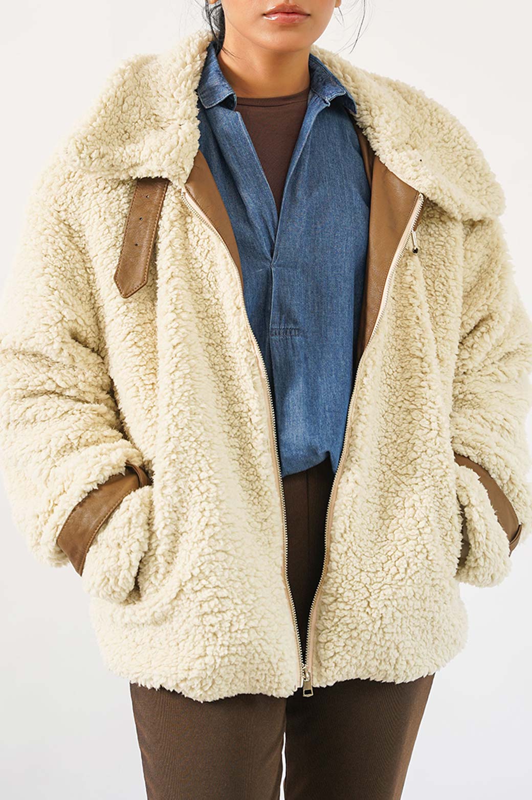 OFF WHITE SOFT SHEARLING JACKET