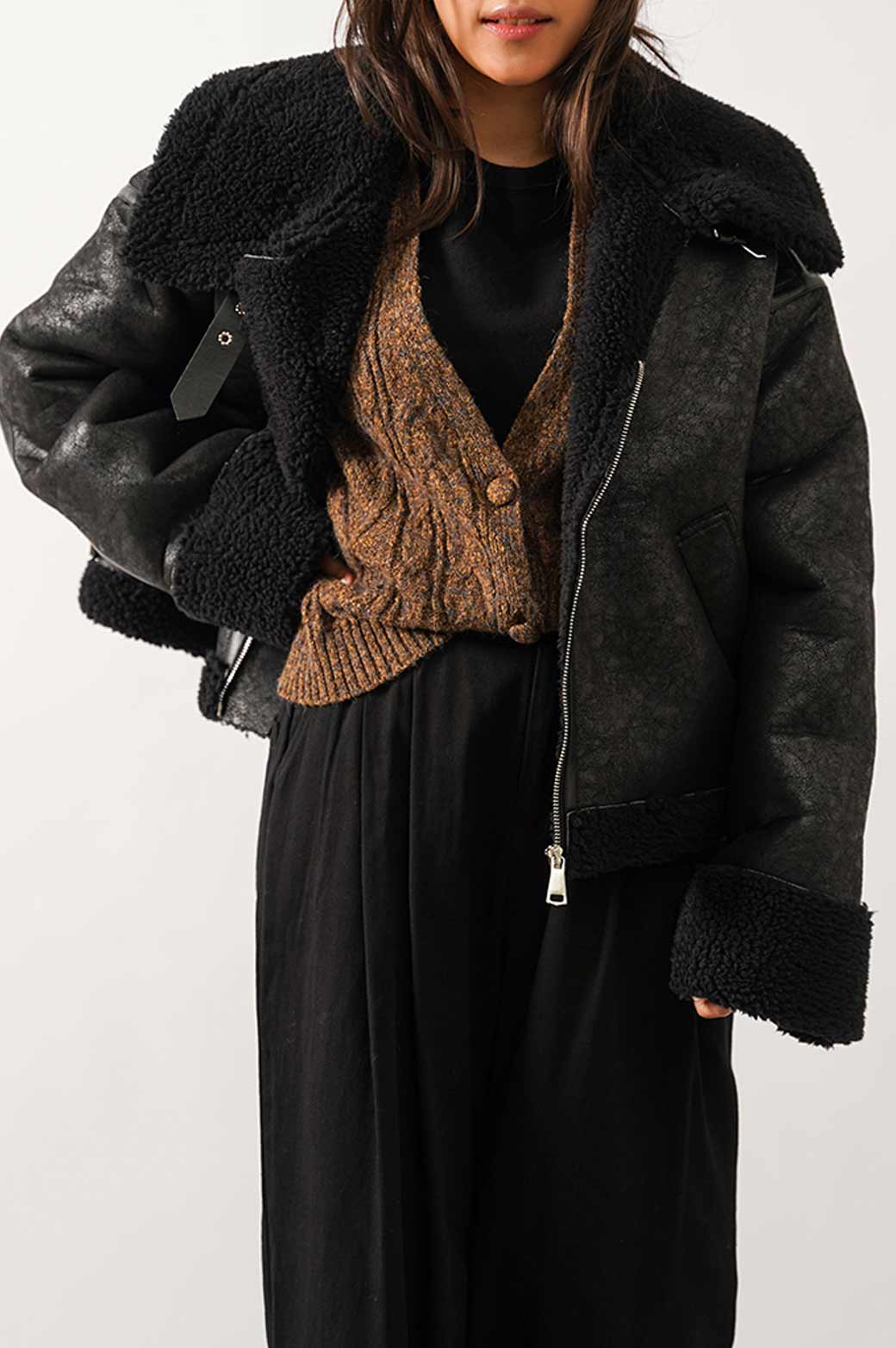 ALL BLACK ROXY SUEDE SHEARLING JACKET