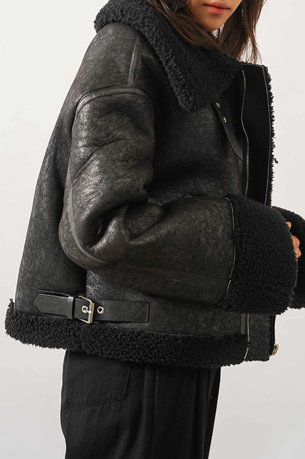 ALL BLACK ROXY SUEDE SHEARLING JACKET