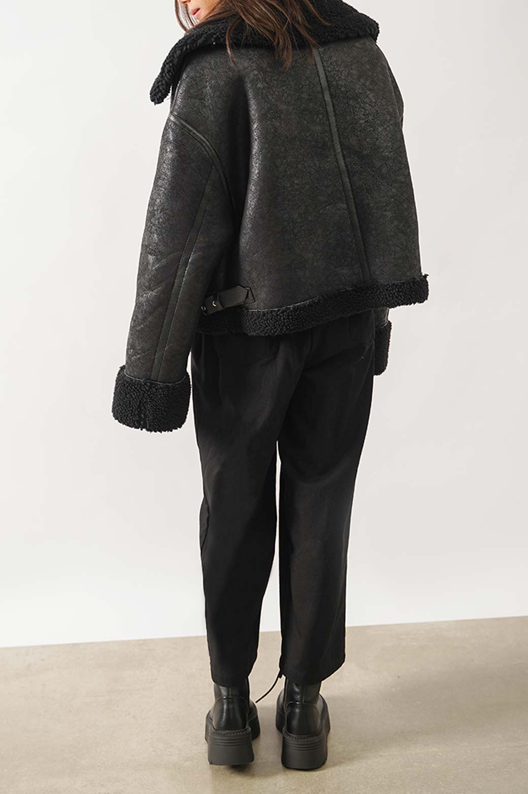 ALL BLACK ROXY SUEDE SHEARLING JACKET