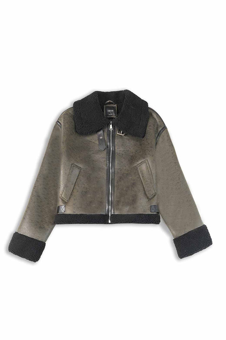 OLIVE ROXY SUEDE SHEARLING JACKET