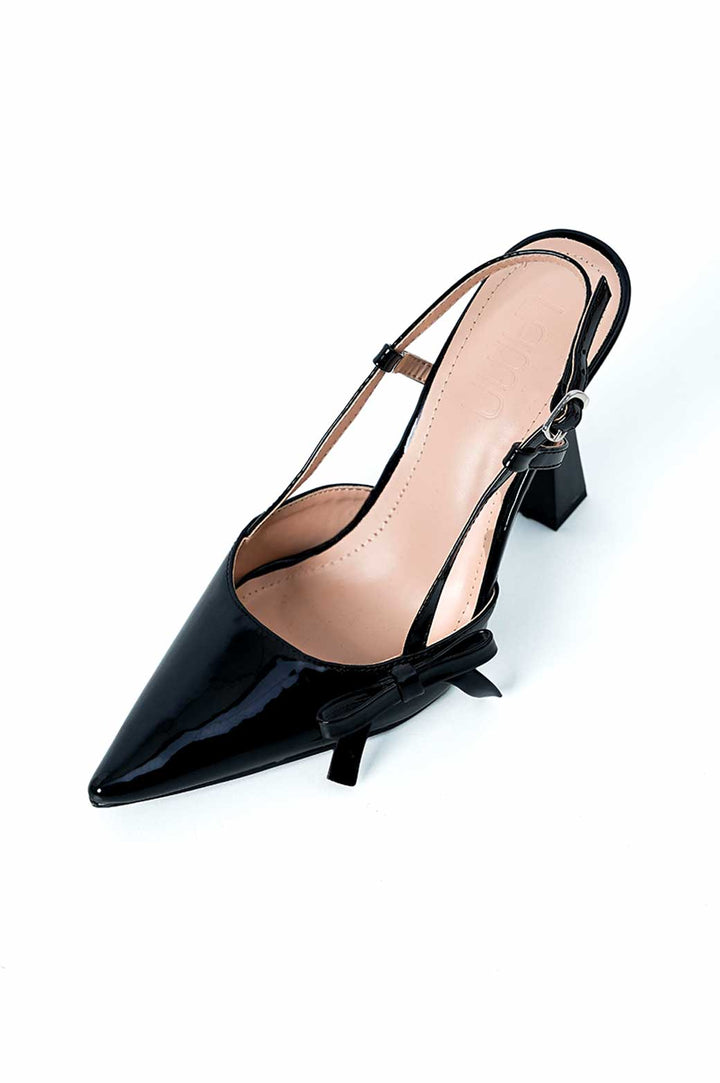 BLACK PATENT BOW SLINGBACK