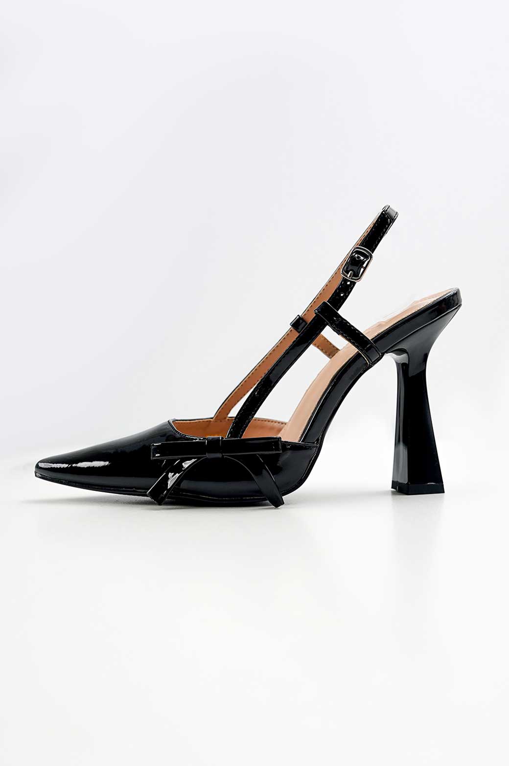 BLACK PATENT BOW SLINGBACK