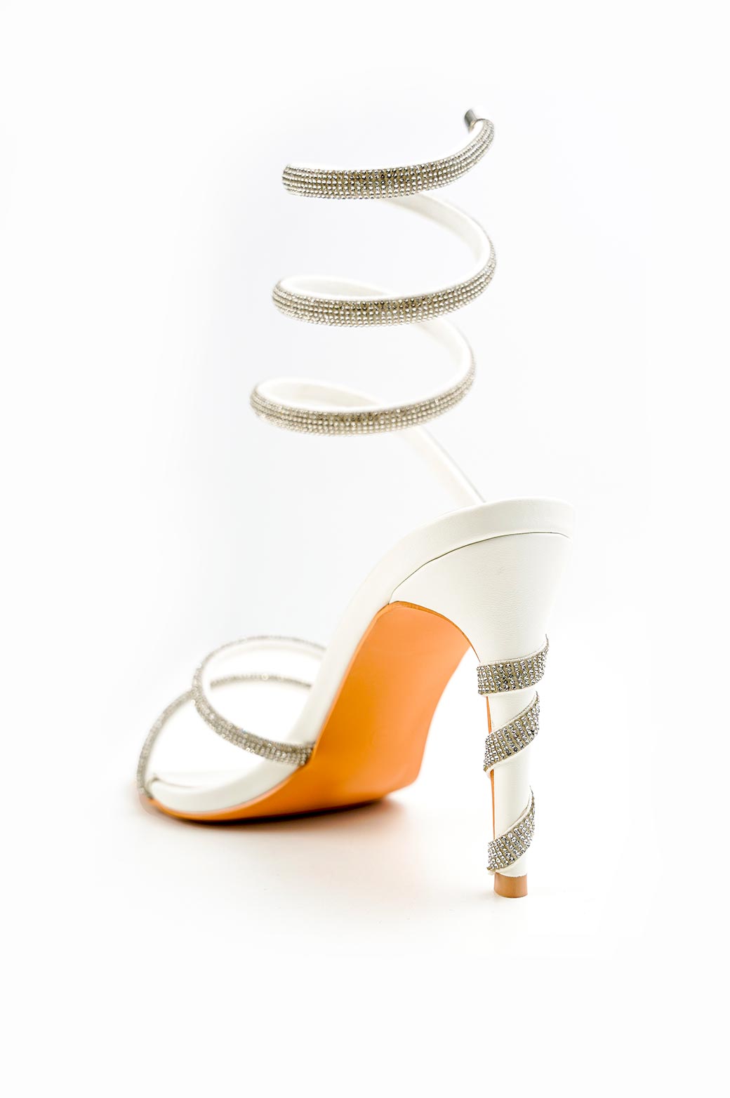 WHITE SPIRAL STRAP HEEL