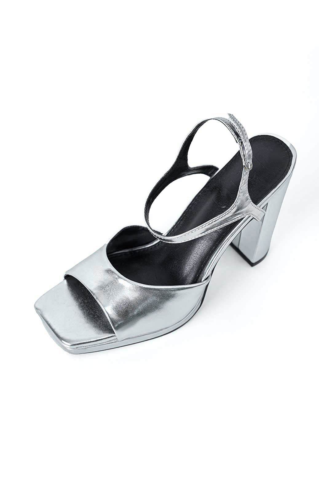 SILVER PLATFORM BLOCK HEEL