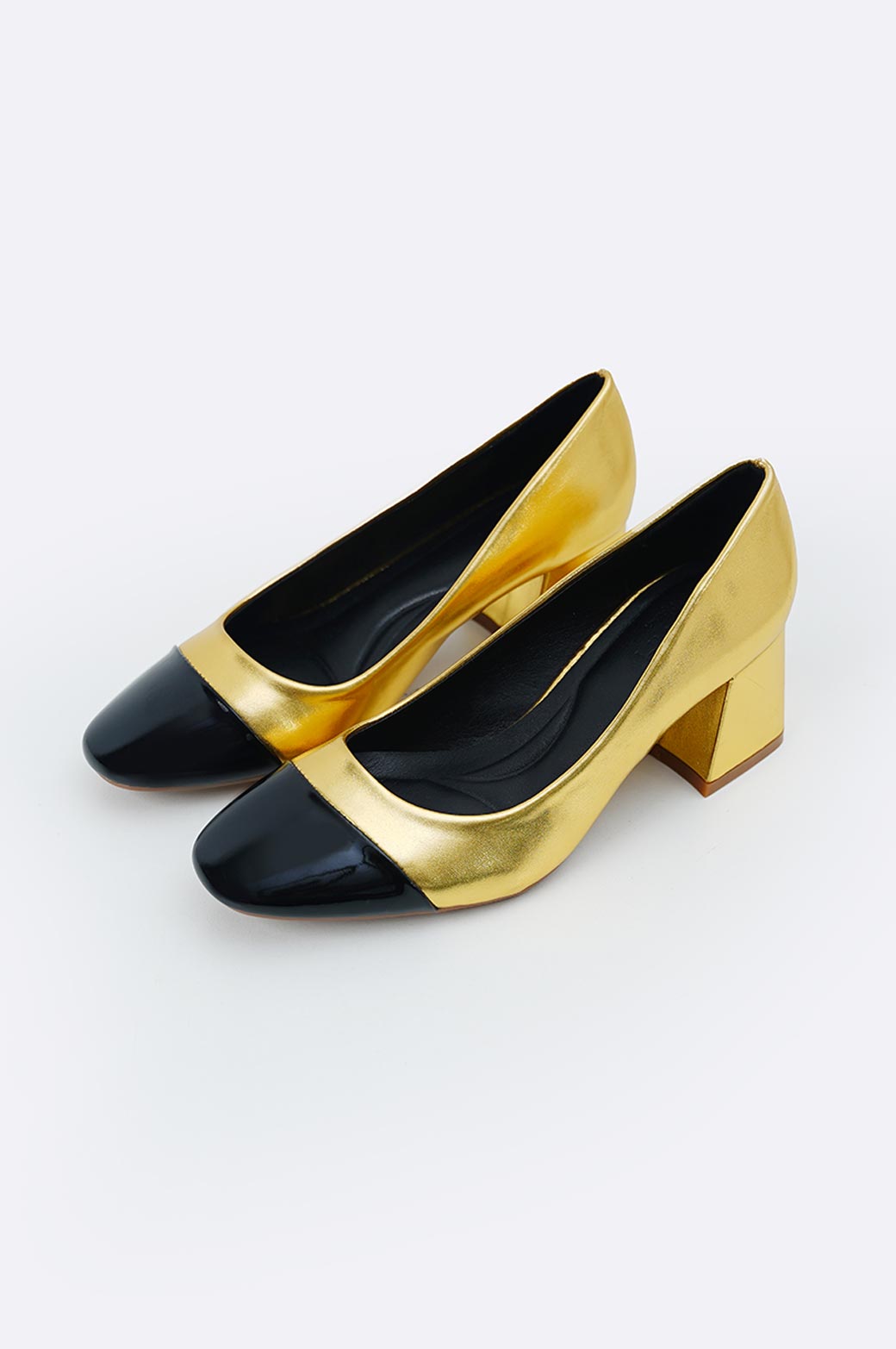 GOLD CONTRAST BLOCK HEEL