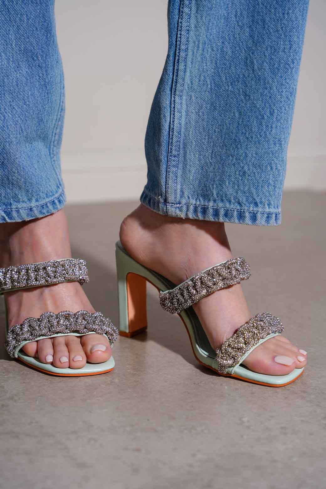 GREEN CRYSTAL ROPE HEELS