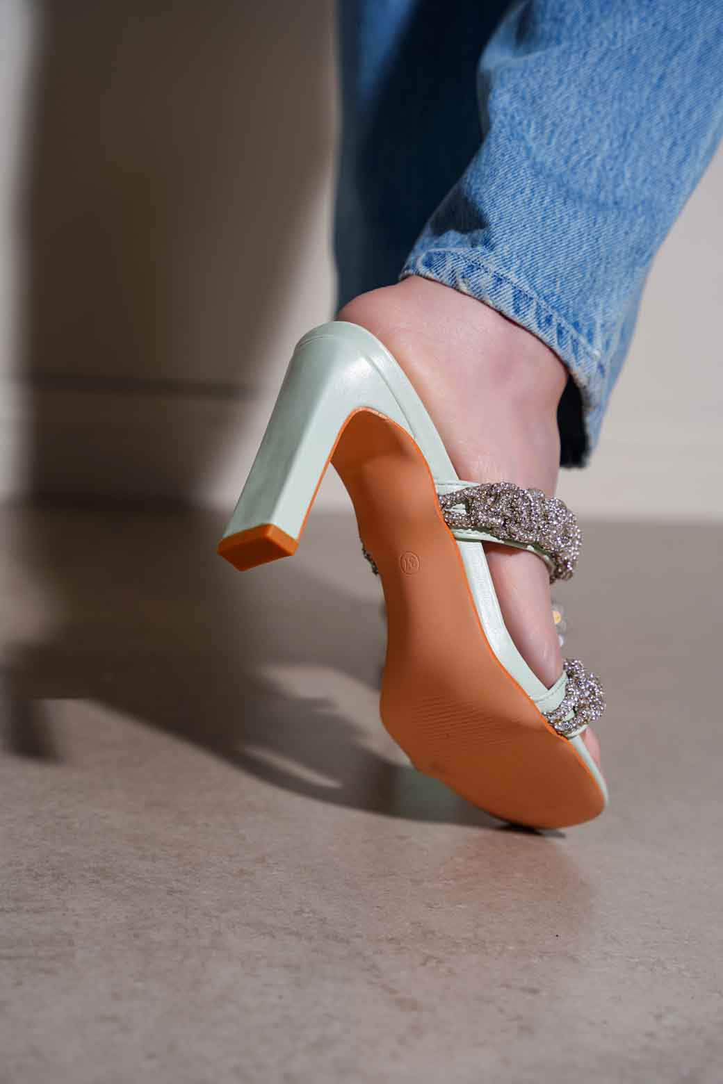 GREEN CRYSTAL ROPE HEELS