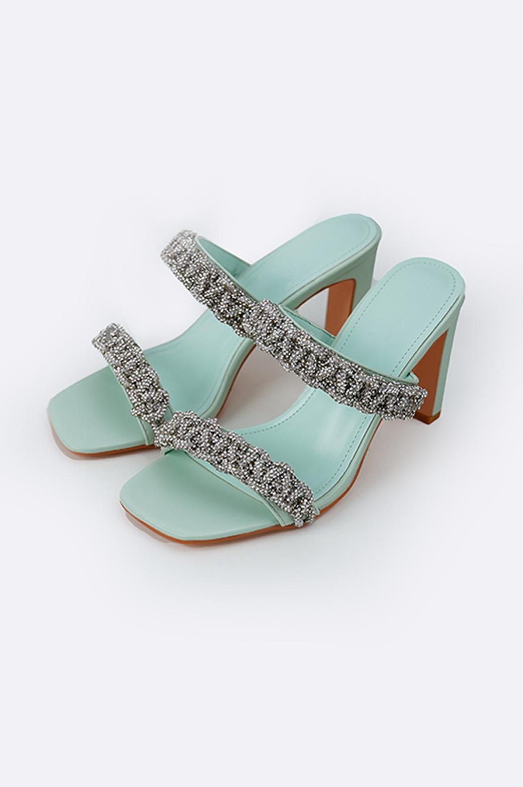 GREEN CRYSTAL ROPE HEELS