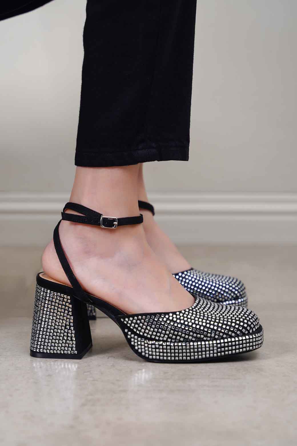 BLACK CRYSTAL STUDDED PLATFORMS