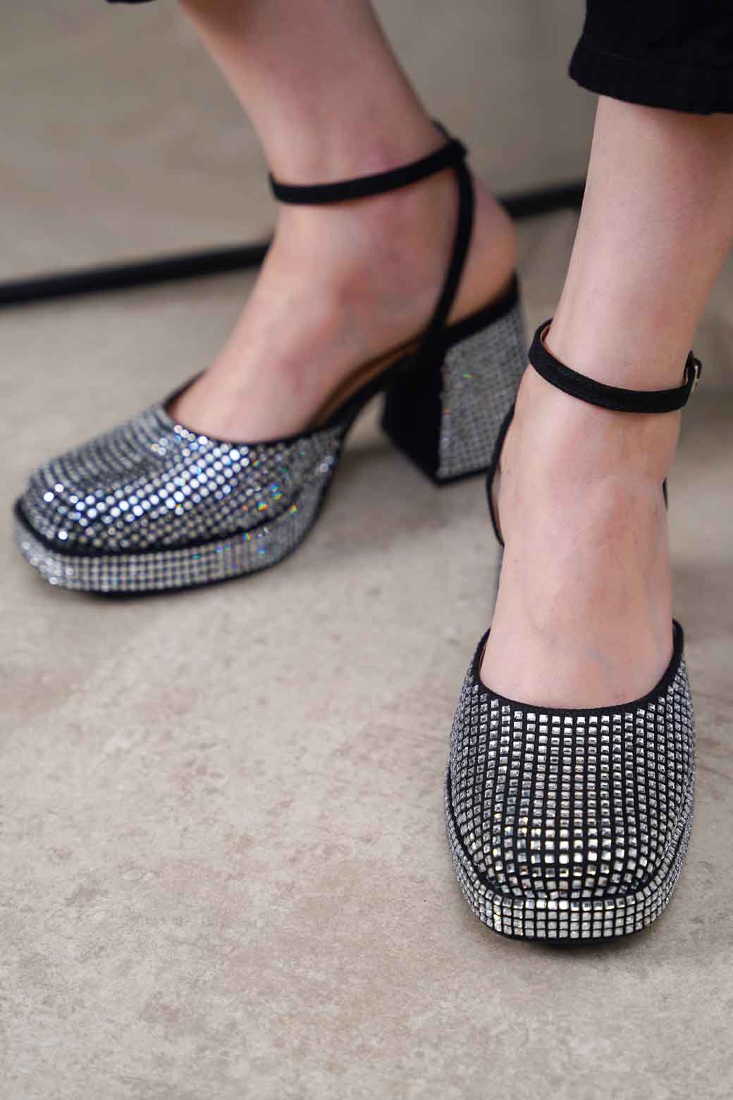 BLACK CRYSTAL STUDDED PLATFORMS