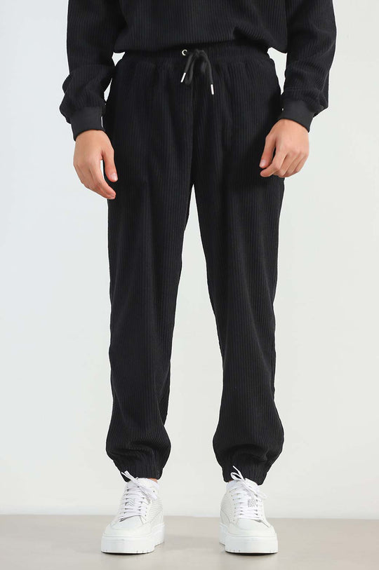 BLACK RIBBED KNIT TROUSER